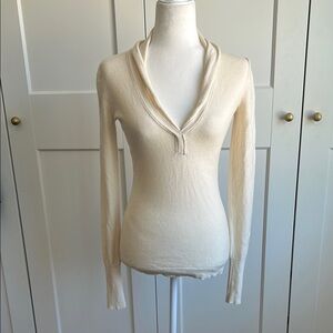Inhabit Cream Cashmere Long Sleeve Sweater with Shawl Collar | Small